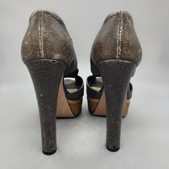 PRADA Crackled Leather Platform Heels - Picture 7 of 17